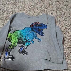 Light Gray Long Sleeve Tee with Colorful Dinosaur Graphic